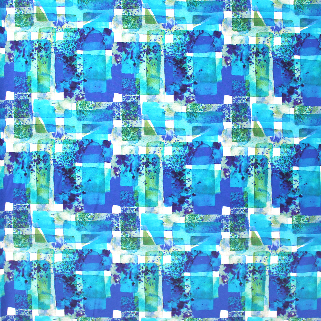 Dutch 'tinted geometry' cotton knit Oeko-Tex cert. - ocean/sky 1.25 yd