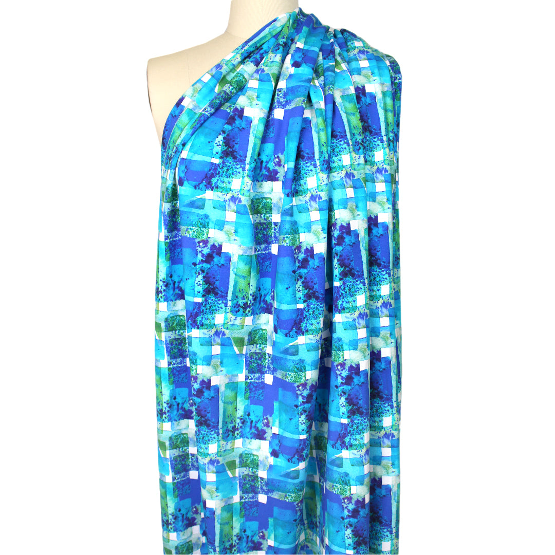 Dutch 'tinted geometry' cotton knit Oeko-Tex cert. - ocean/sky 1.25 yd