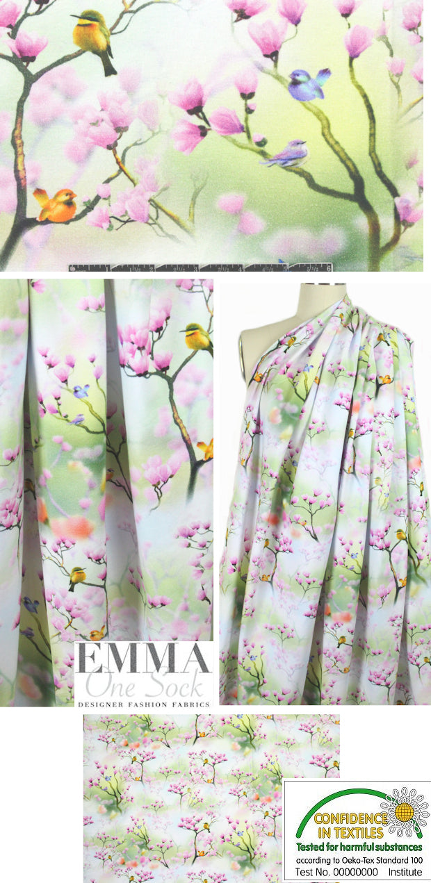 Dutch digital cherry blossom aviary cotton/lycra knit 1.25 yd
