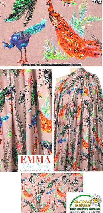 Dutch digital 'peacock variations' cotton/lycra knit  1.5 yd