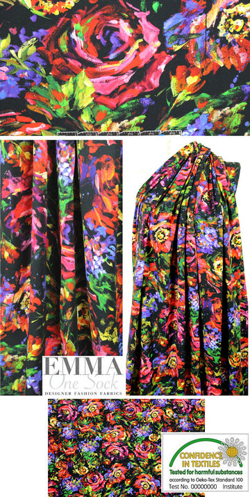 Dutch digital painted roses cotton/lycra knit