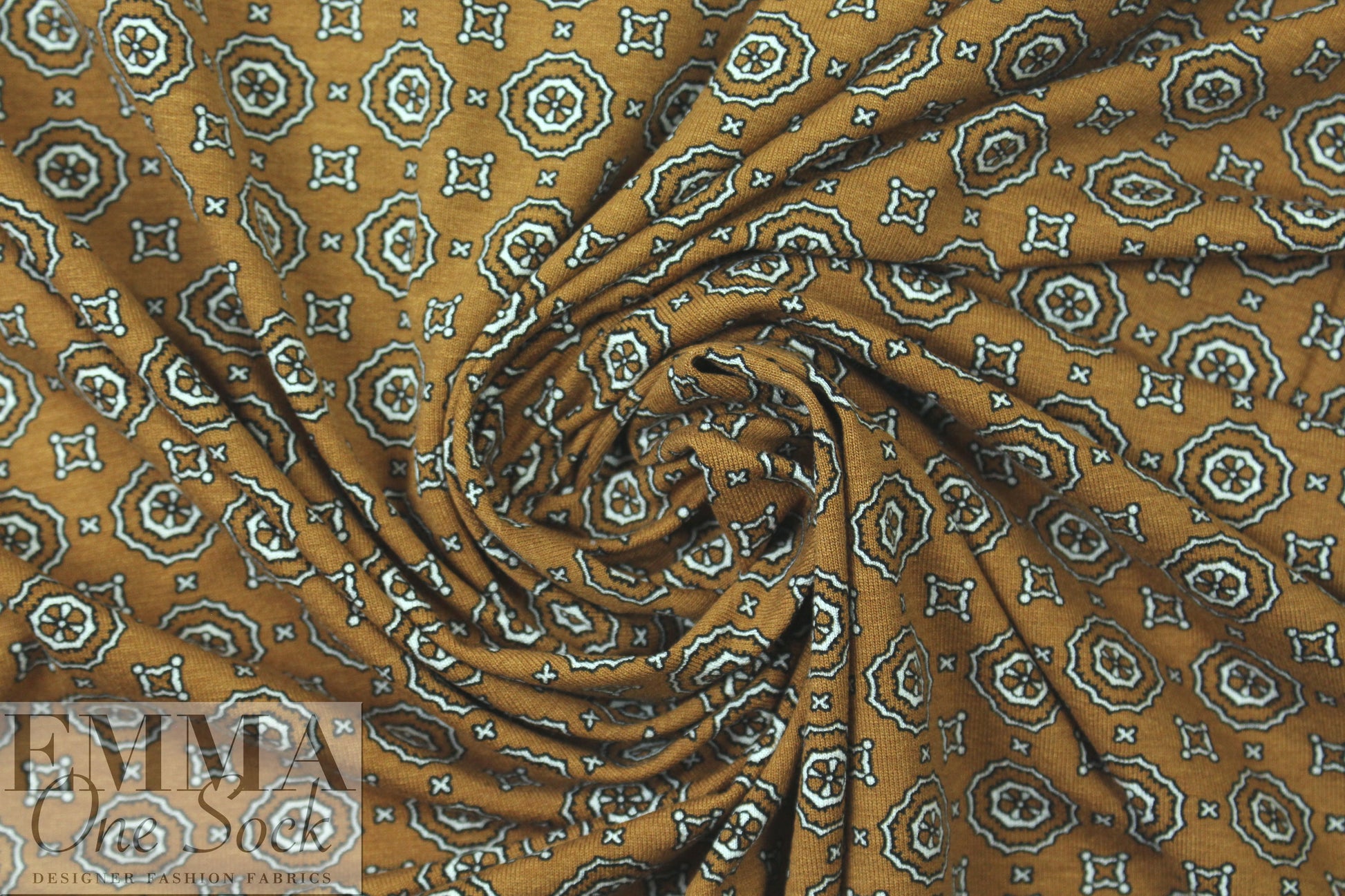 Dutch Oeko-tex 'medallion graphic' viscose/spandex knit .75 yds