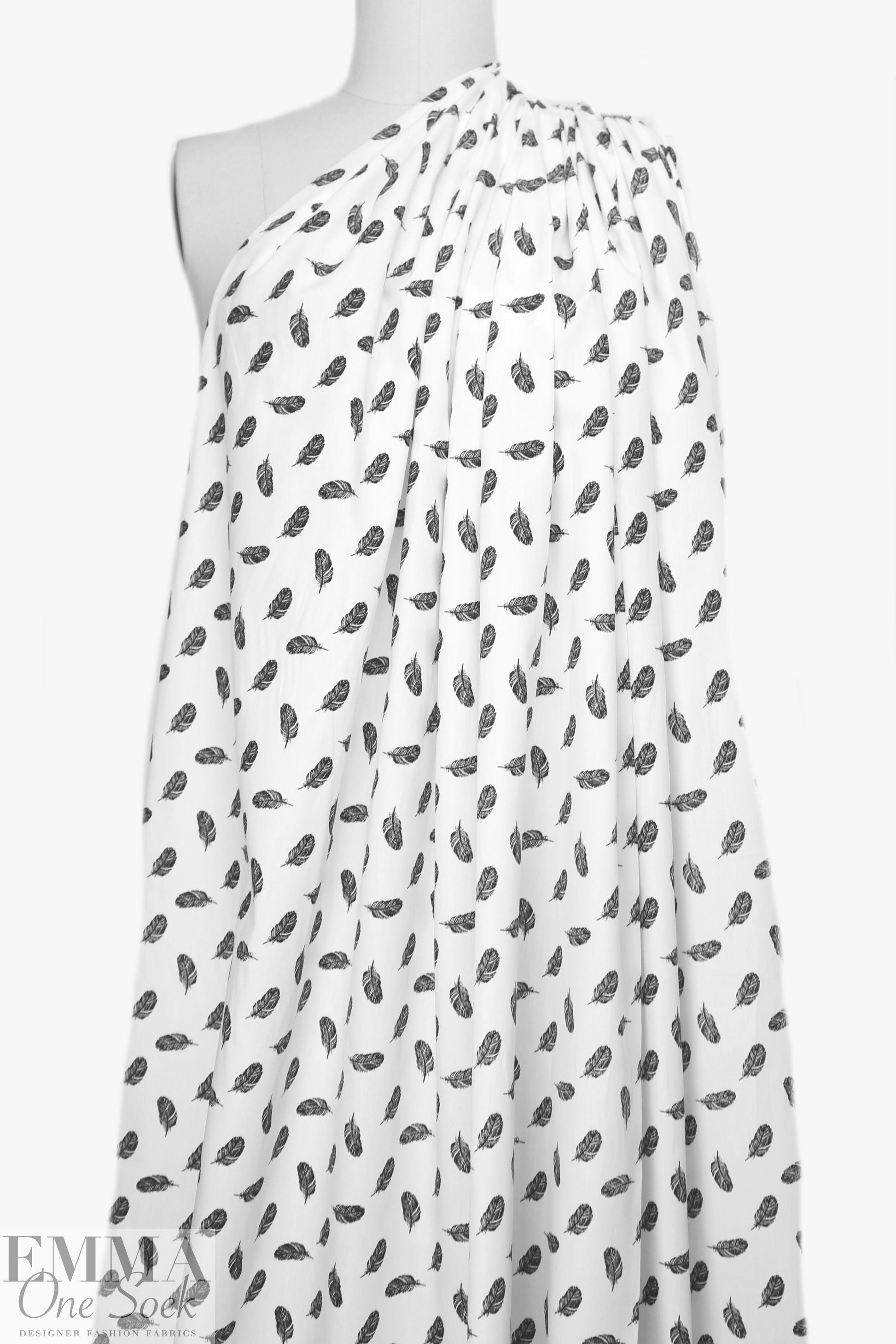 Dutch digital feathers cotton poplin - black on white 2 yd