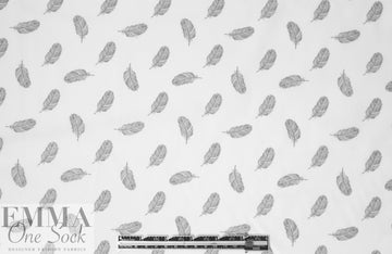 Dutch digital feathers cotton poplin - gray on white