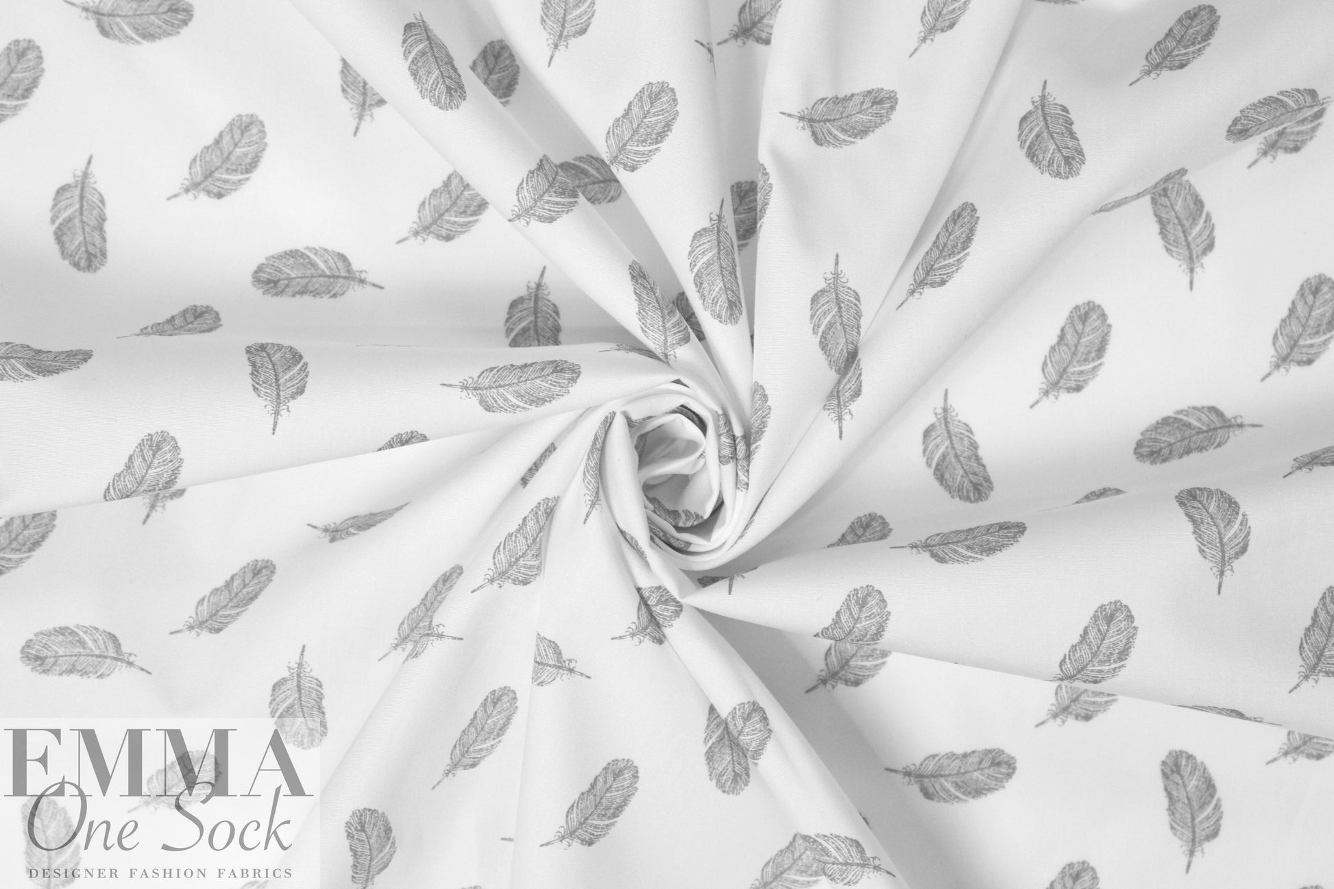 Dutch digital feathers cotton poplin - gray on white 1.75 yd