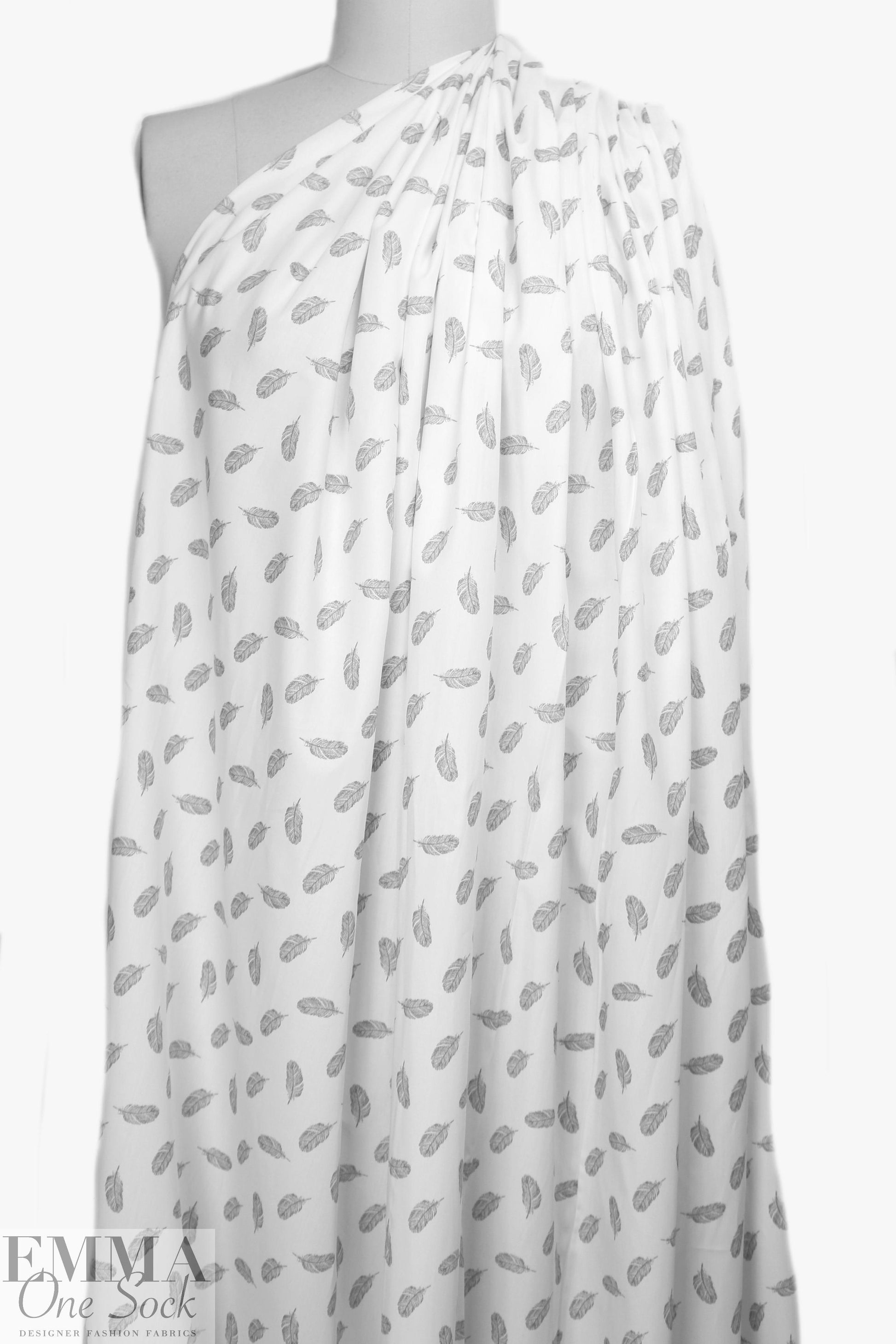 Dutch digital feathers cotton poplin - gray on white 1.75 yd