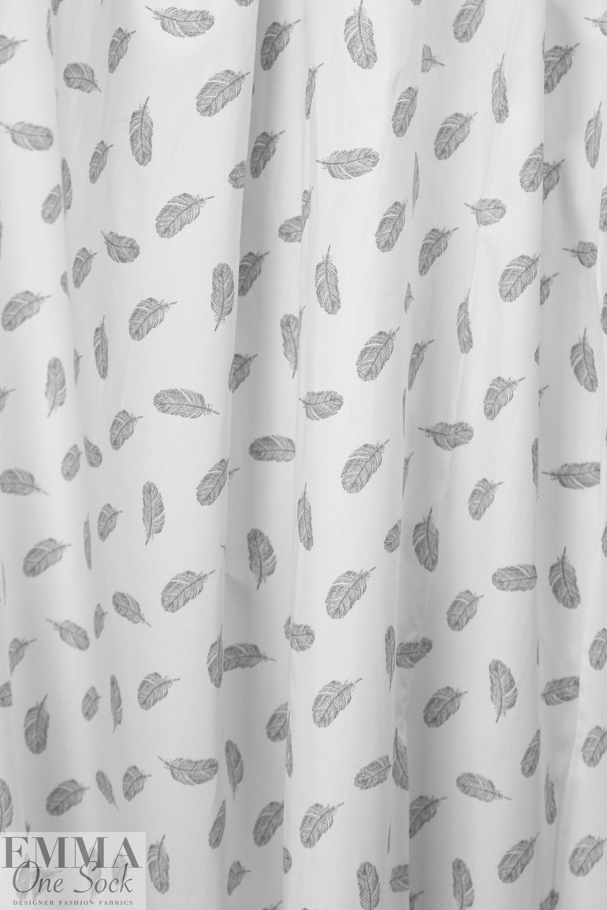 Dutch digital feathers cotton poplin - gray on white 1.75 yd