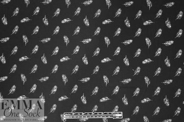 Dutch digital feathers cotton poplin - white on black