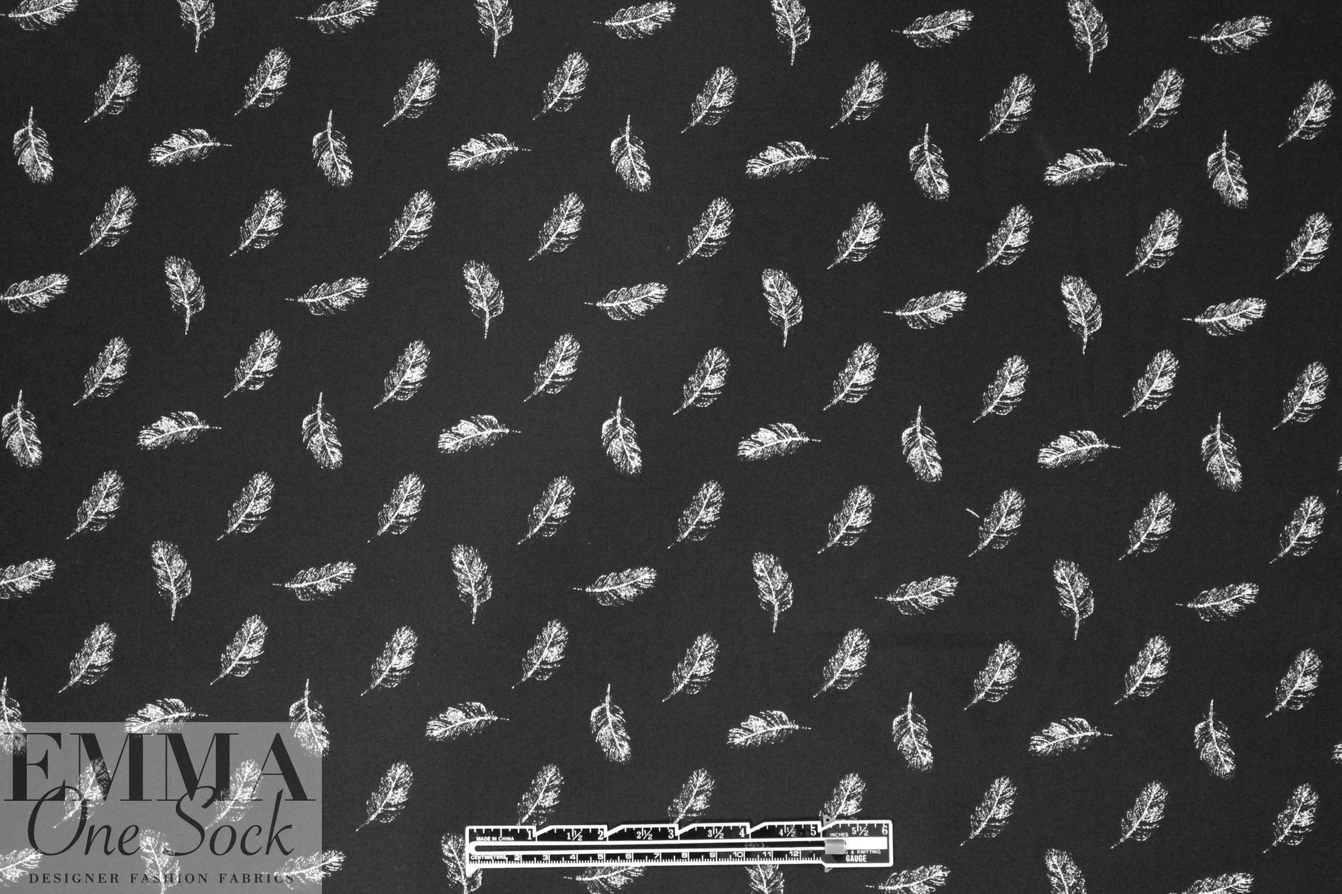 Dutch digital feathers cotton poplin - white on black 1.625 yd
