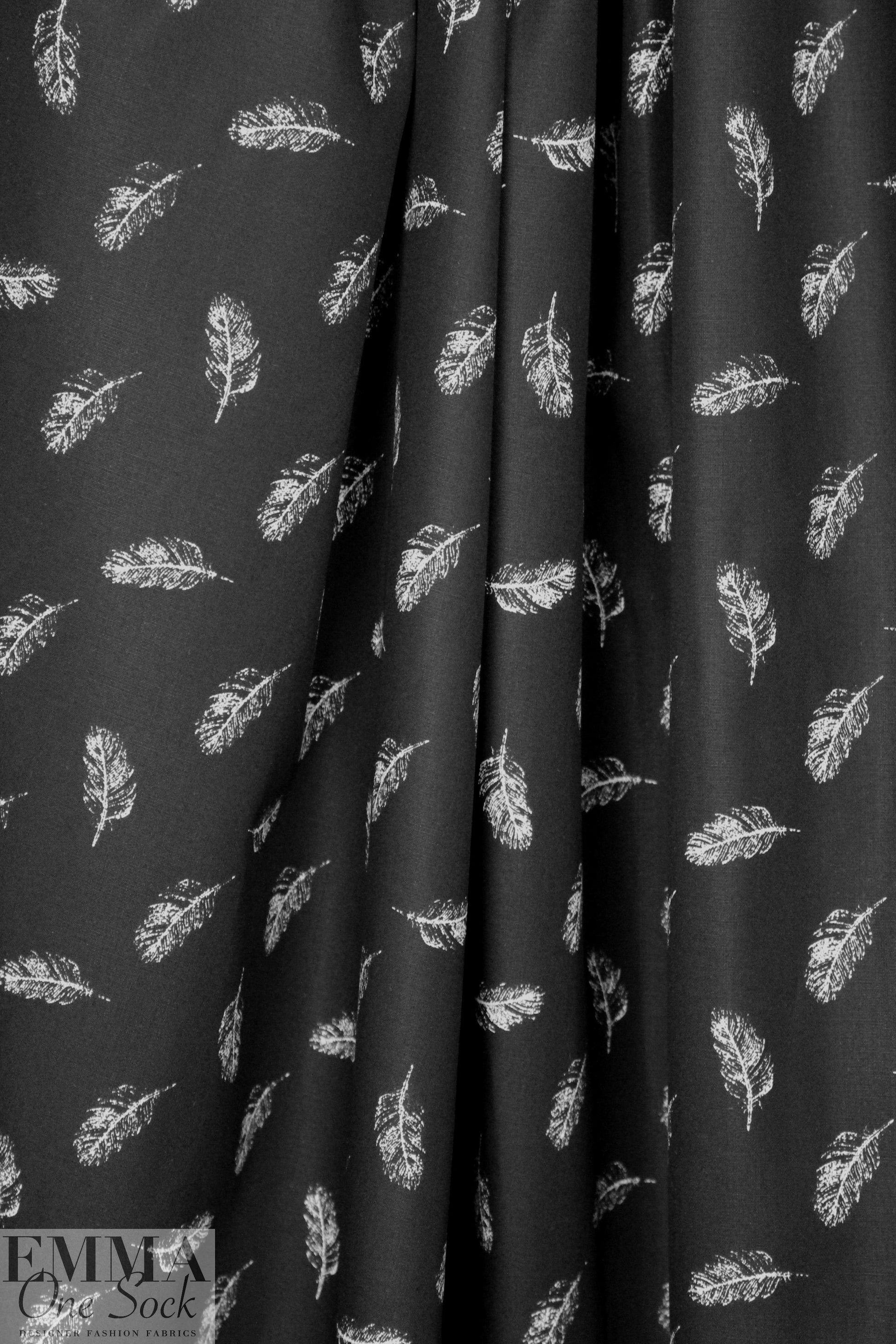 Dutch digital feathers cotton poplin - white on black 1.125 yds