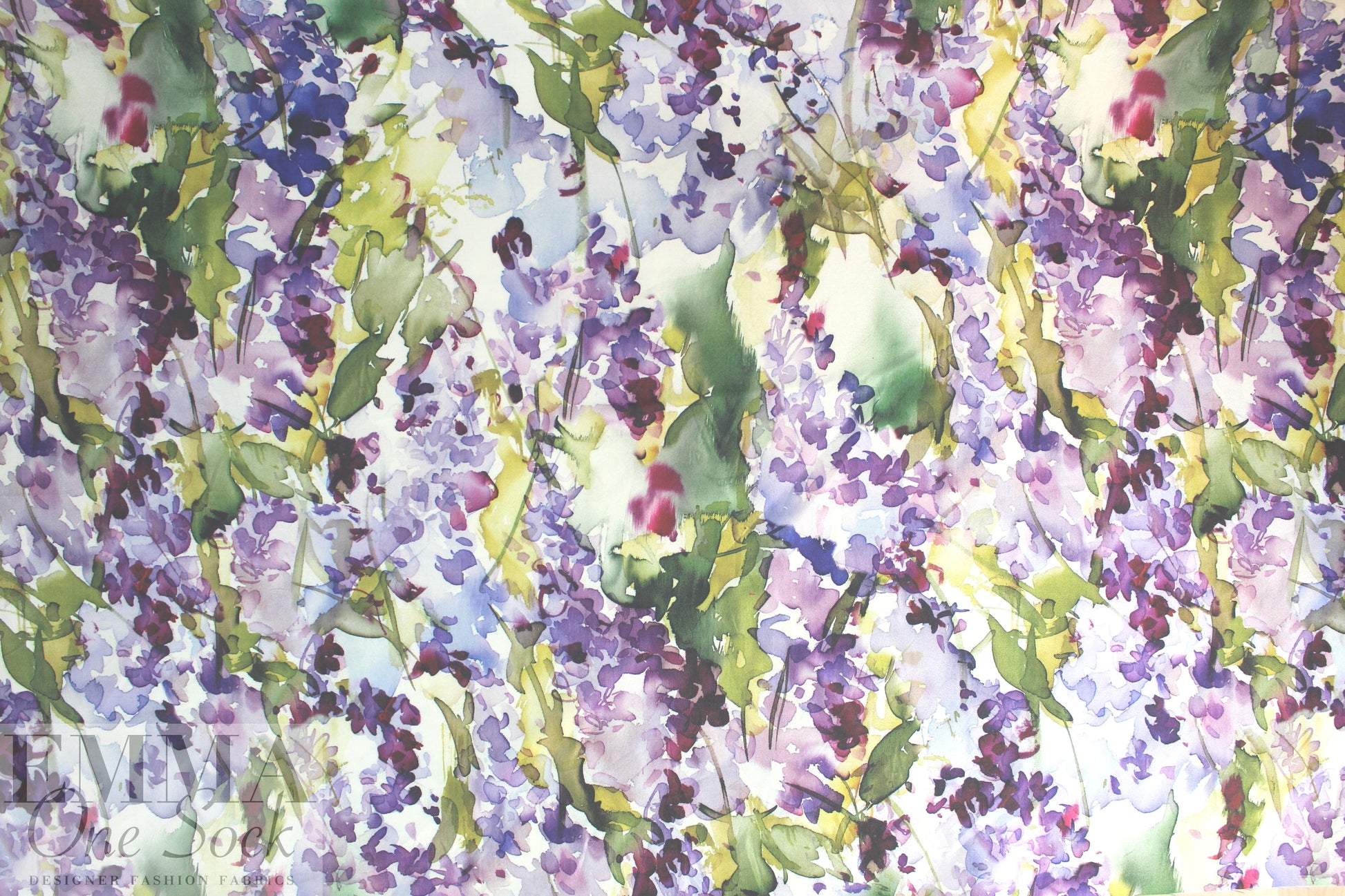 Italian watercolor abstract floral 'poly-silk' twill