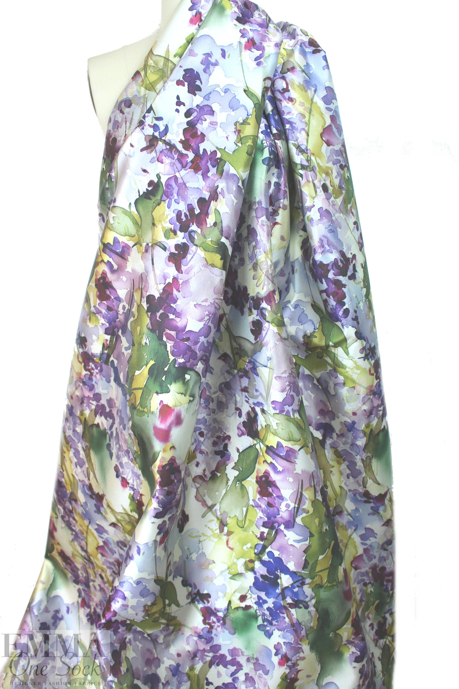 Italian watercolor abstract floral 'poly-silk' twill