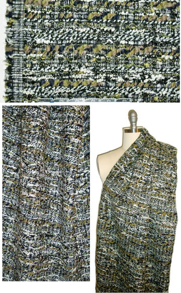 NY designer fancy boucle' stretch suiting - b/w/avocado 2.625 yds
