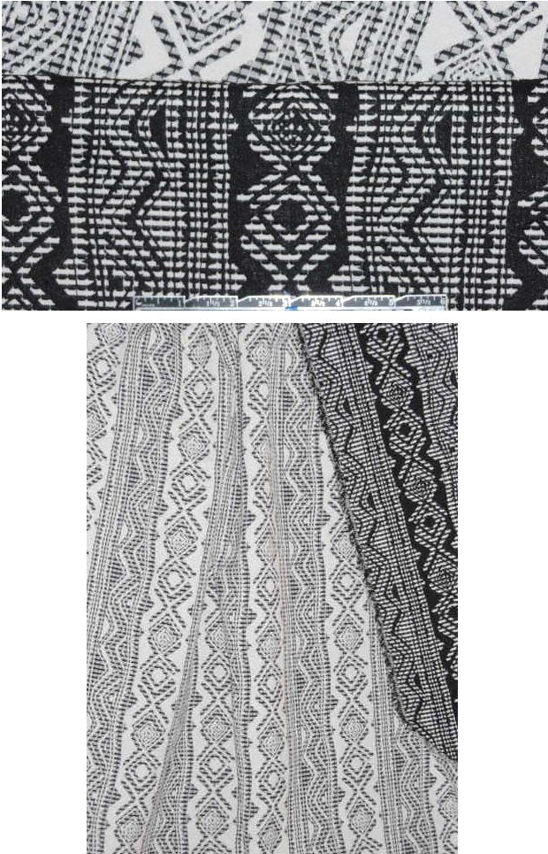 French textured stretch blk/wht 'woodcut' brocade