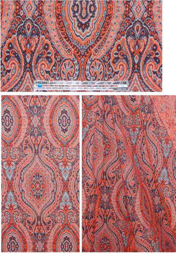 Italian neon orange scrollwork textured stretch brocade