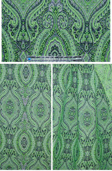 Italian neon lime scrollwork textured stretch brocade