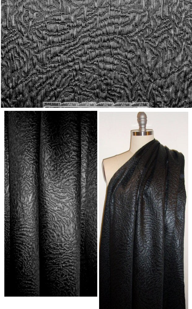 French black textured stretch matelasse' brocade 1.5 yds
