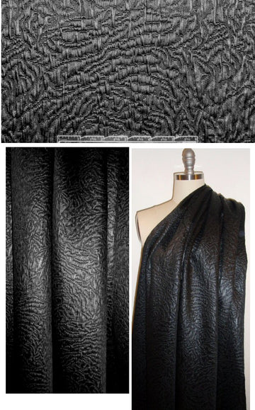 French black textured stretch matelasse' brocade 1.5 yds