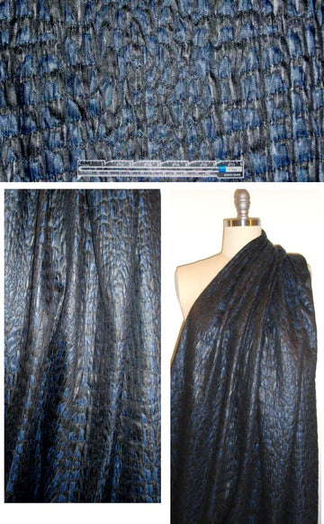 Italian black/blue textured stretch matelasse' 1.66 yd