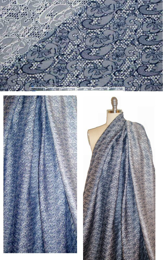 Italian lace design stretch jacquard - dark navy
