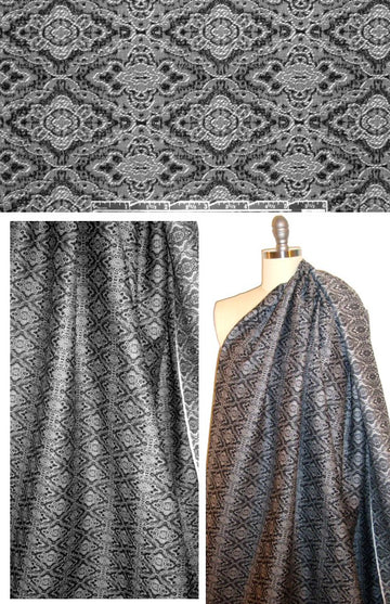 medallion stretch jacquard - black/white 1.375 yd