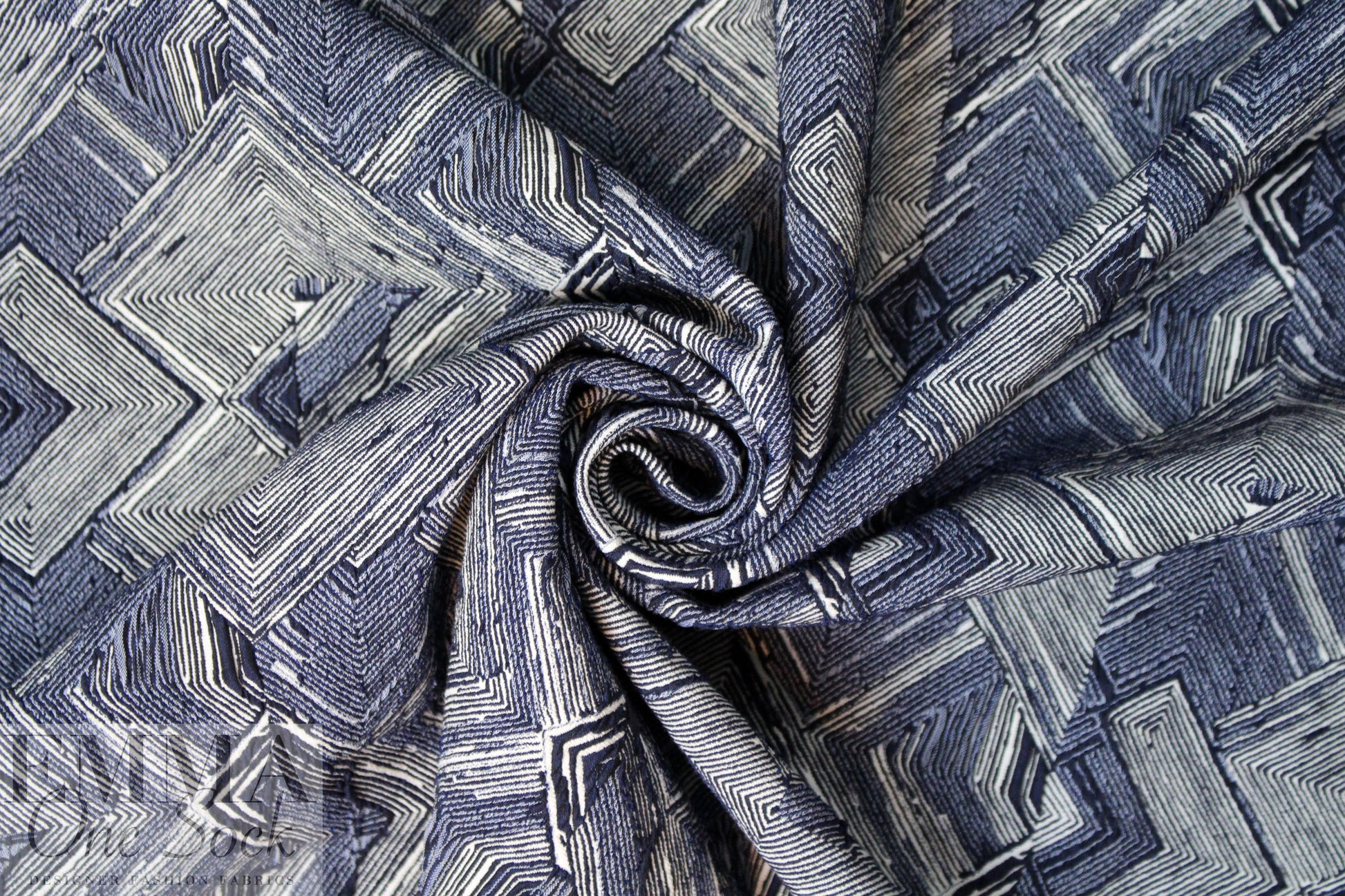 'circuit breaker' graphic stretch brocade - navy/white