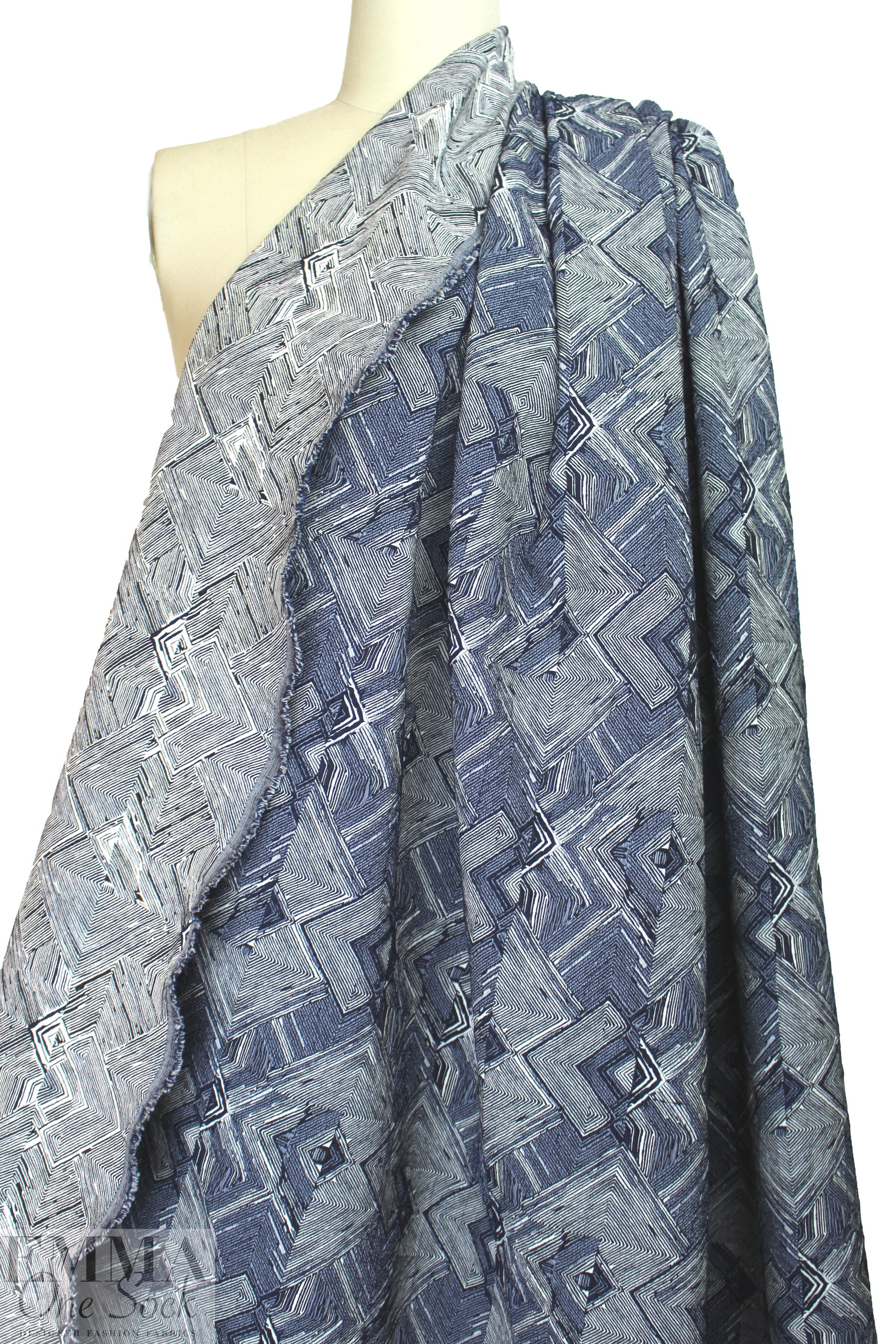 'circuit breaker' graphic stretch brocade - navy/white 1.33 yds