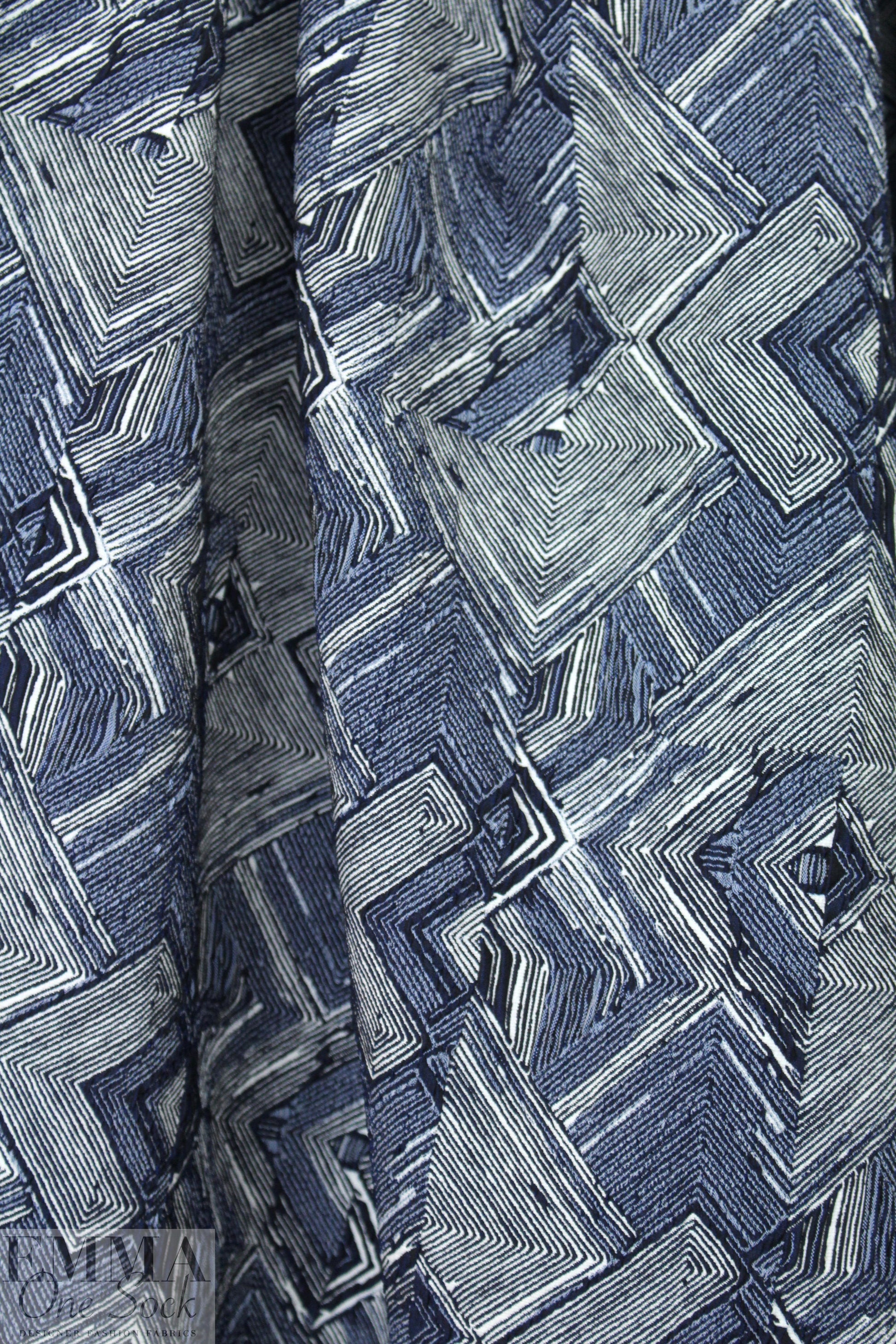 'circuit breaker' graphic stretch brocade - navy/white