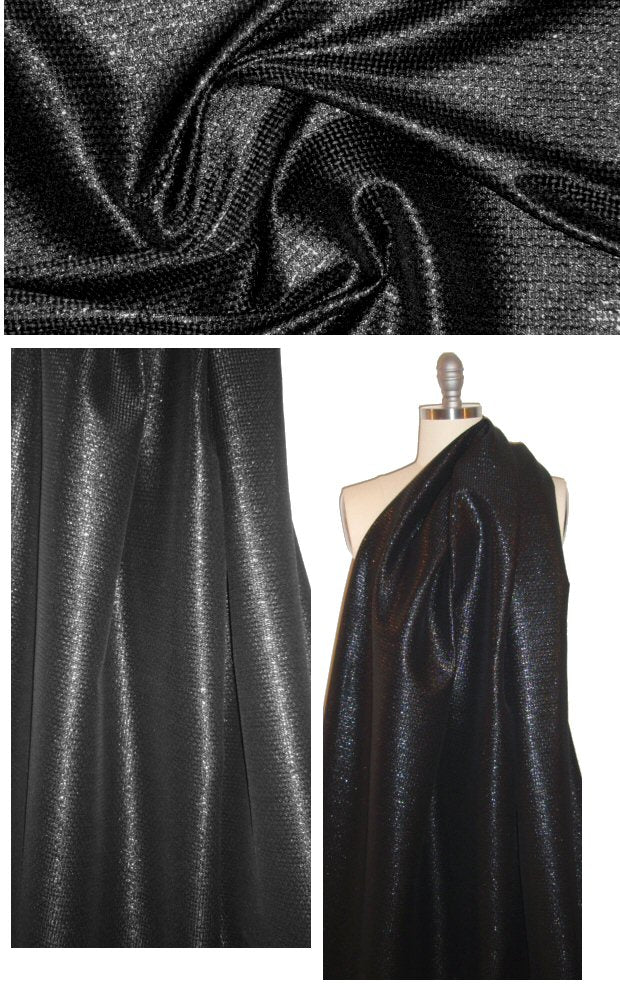 designer vertical stretch grid brocade - black on black