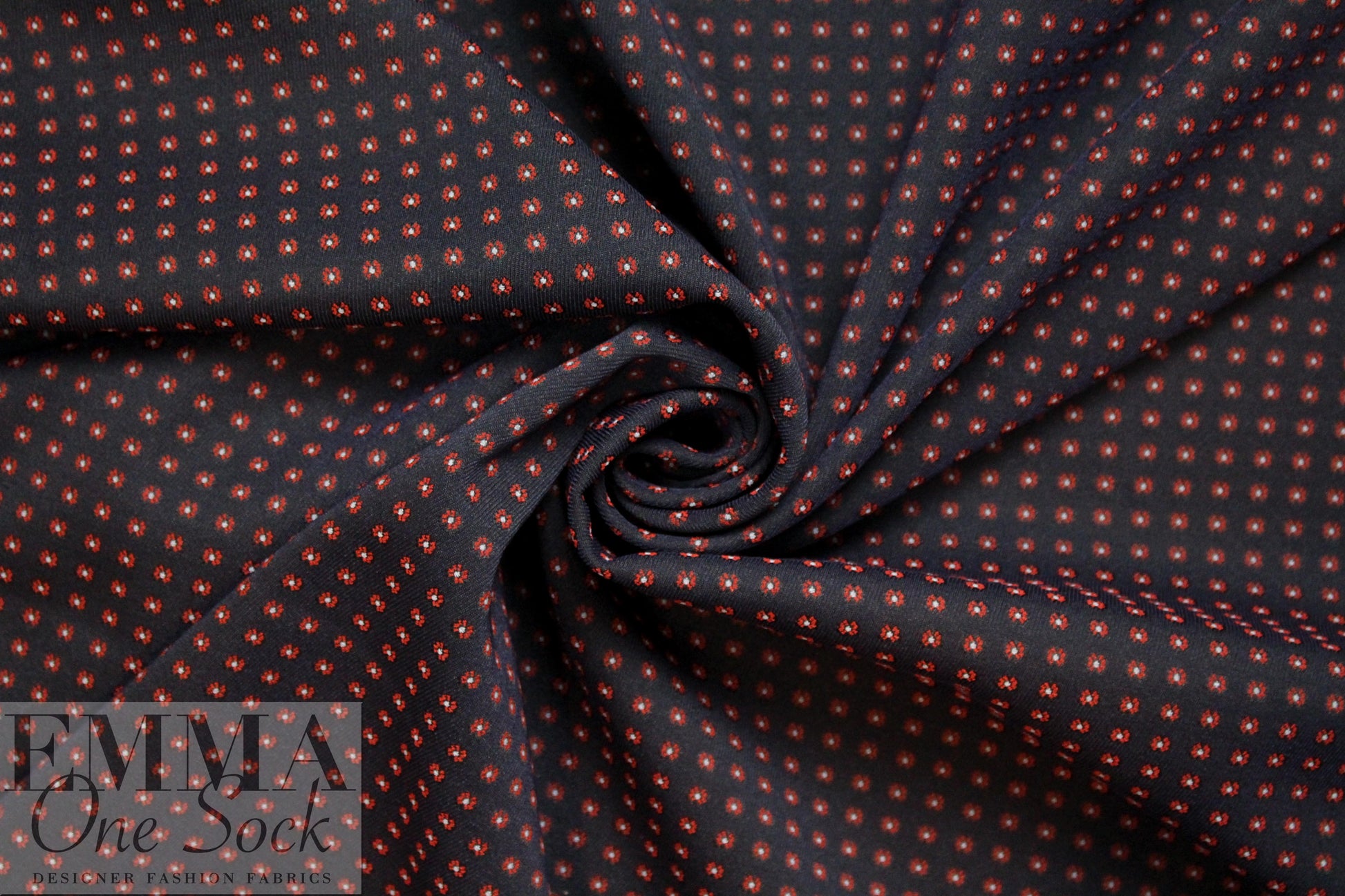 NY designer little flowers stretch brocade - red/black 2.25 yd