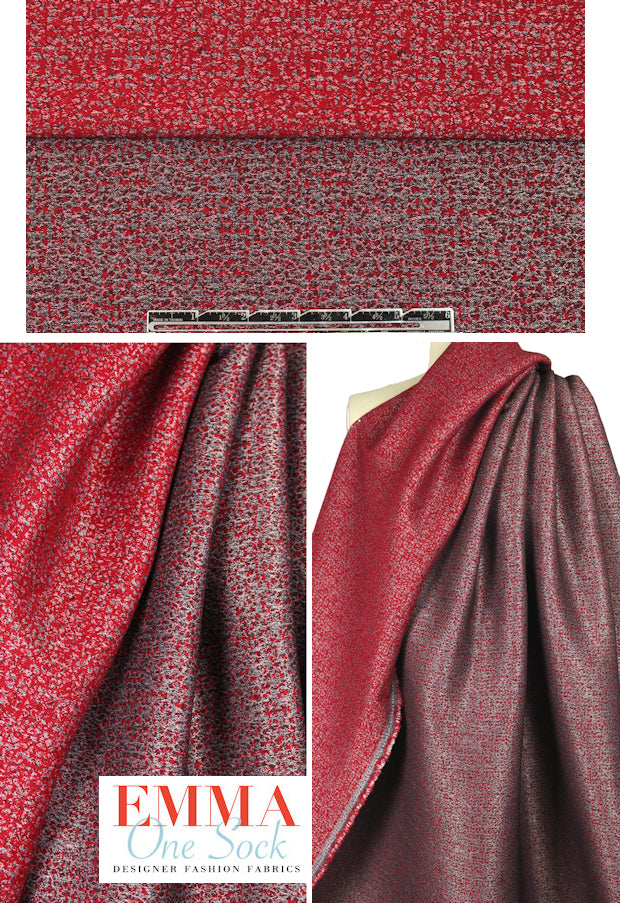 Italian vertical stretch mottled brocade - red