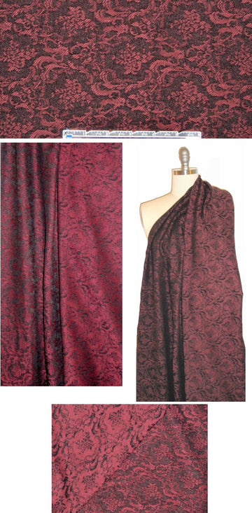 CA designer burgundy/black medallion stretch brocade 1.66 yd
