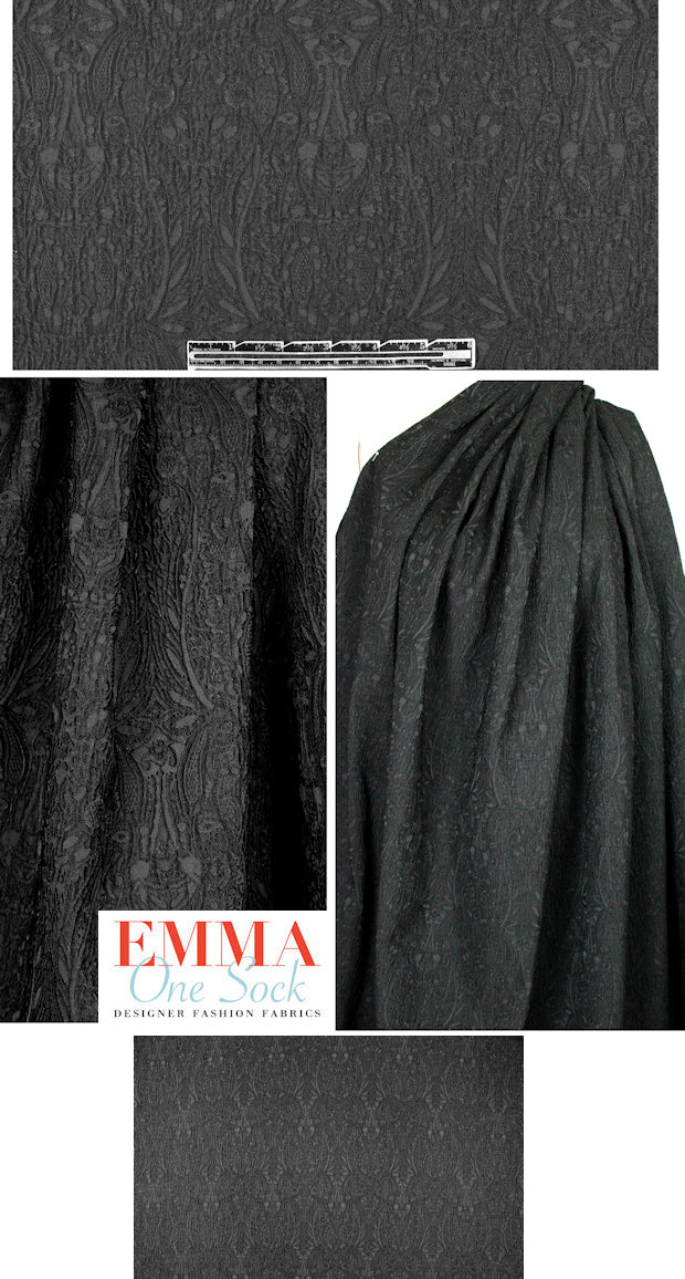 NY designer black on black medallion stretch brocade