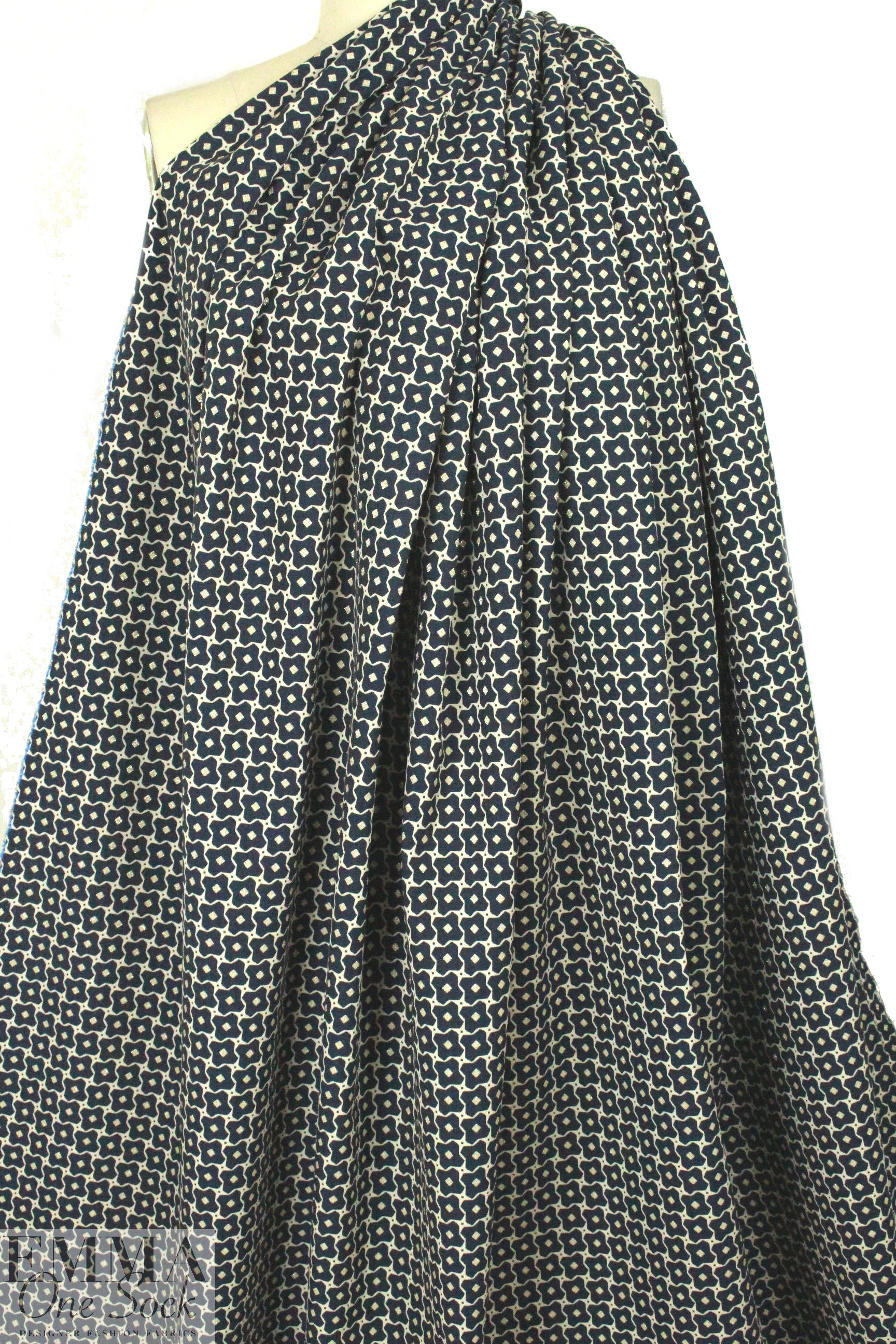 The0ry navy/ecru/gold graphic stretch brocade 1.25 yds