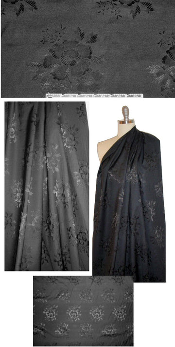 famous designer floral stretch jacquard - black on black 1.375 yds