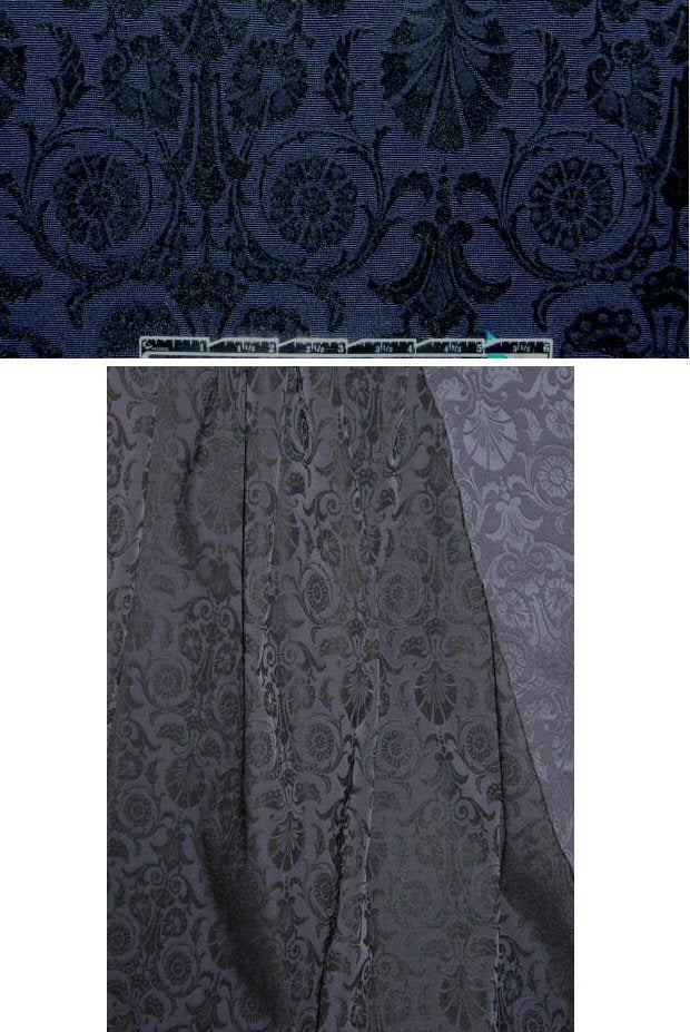 NY designer midnight/black stretch scroll brocade