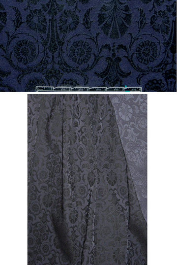 NY designer midnight/black stretch scroll brocade