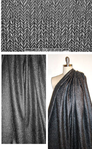 Italian black/gray leaf design stretch matelasse' brocade