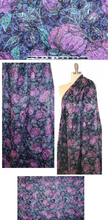 French floral printed stretch matelasse'- iris/jade