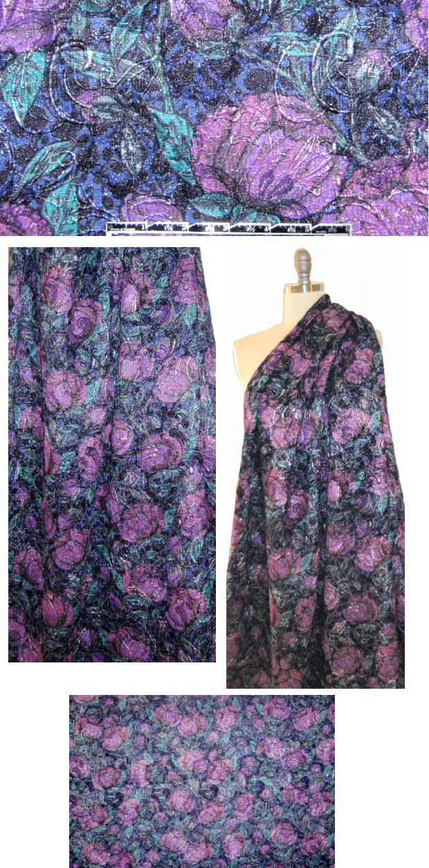 French floral printed stretch matelasse'- iris/jade 1.33 yd