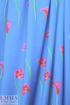 Caroline C0nstas stretch silk charmeuse - cala lilies, french blue 2.125 yds