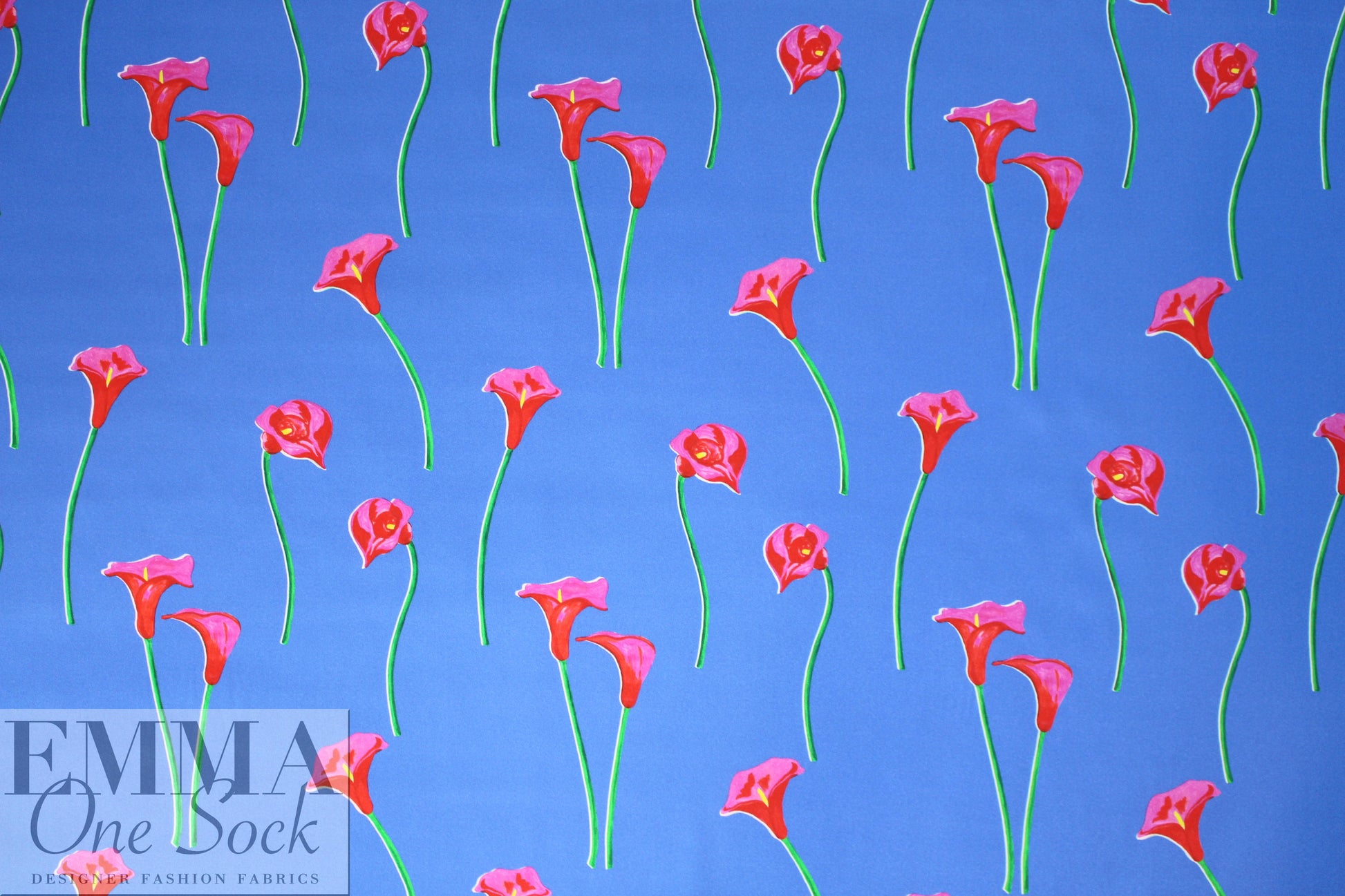 Caroline C0nstas stretch silk charmeuse - cala lilies, french blue 2.125 yds