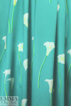 Caroline C0nstas stretch silk charmeuse - cala lilies, pool blue 1.5 yds