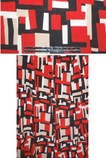DKNY red/black/khaki graphic stretch silk blouse wt. 1.25 yds