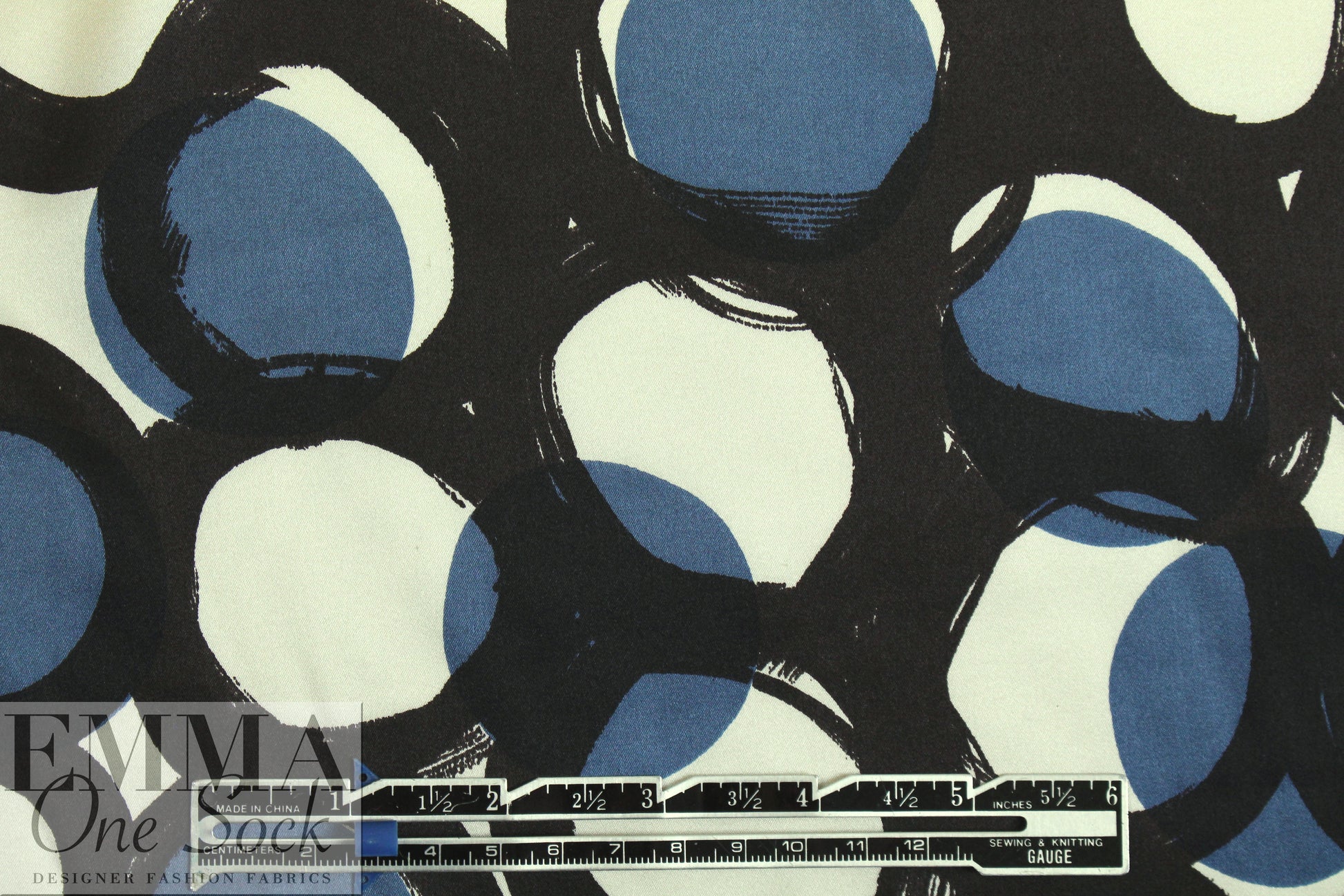 NY designer edgy circle graphic silk stretch charmeuse