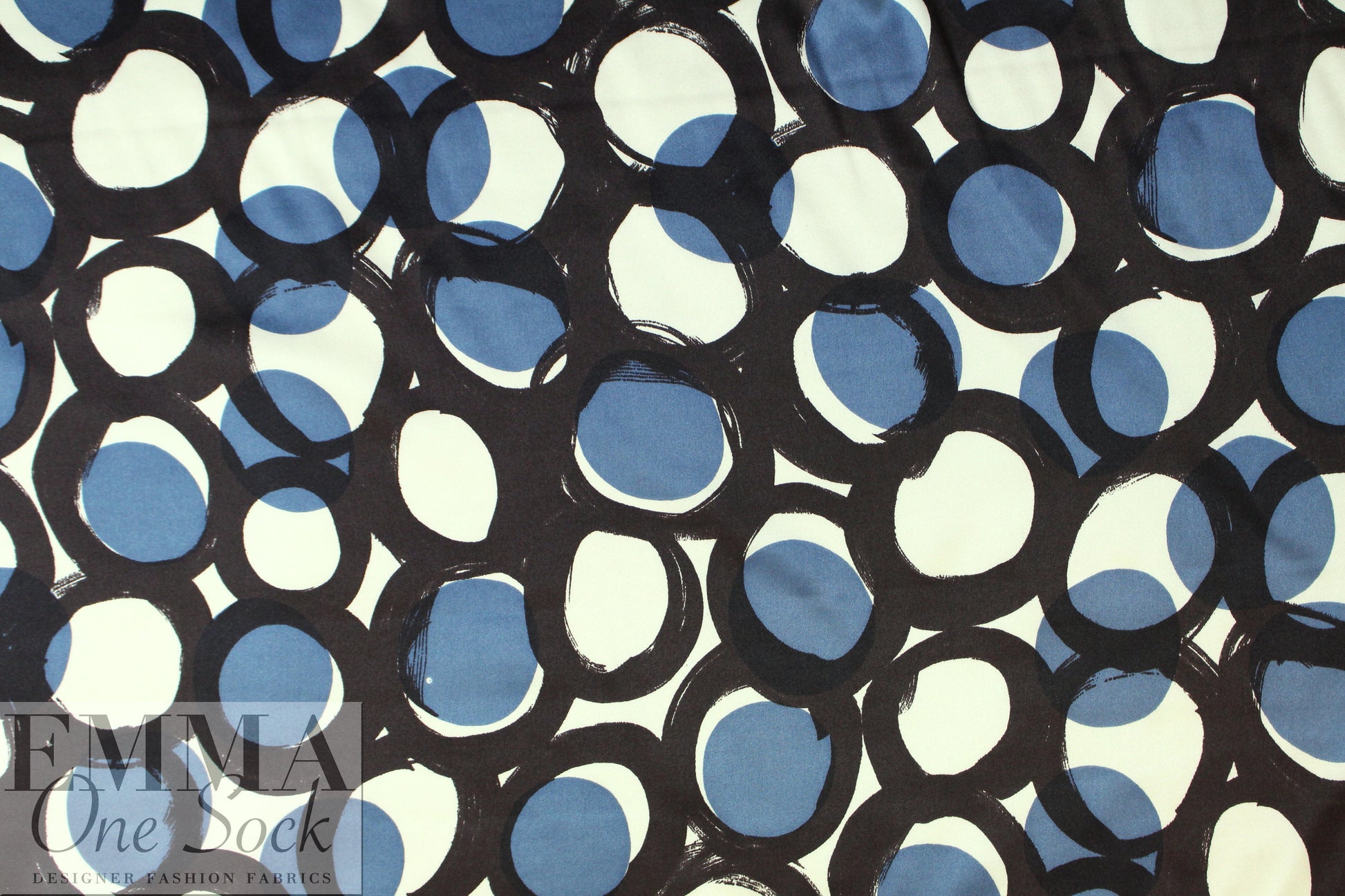 NY designer edgy circle graphic silk stretch charmeuse