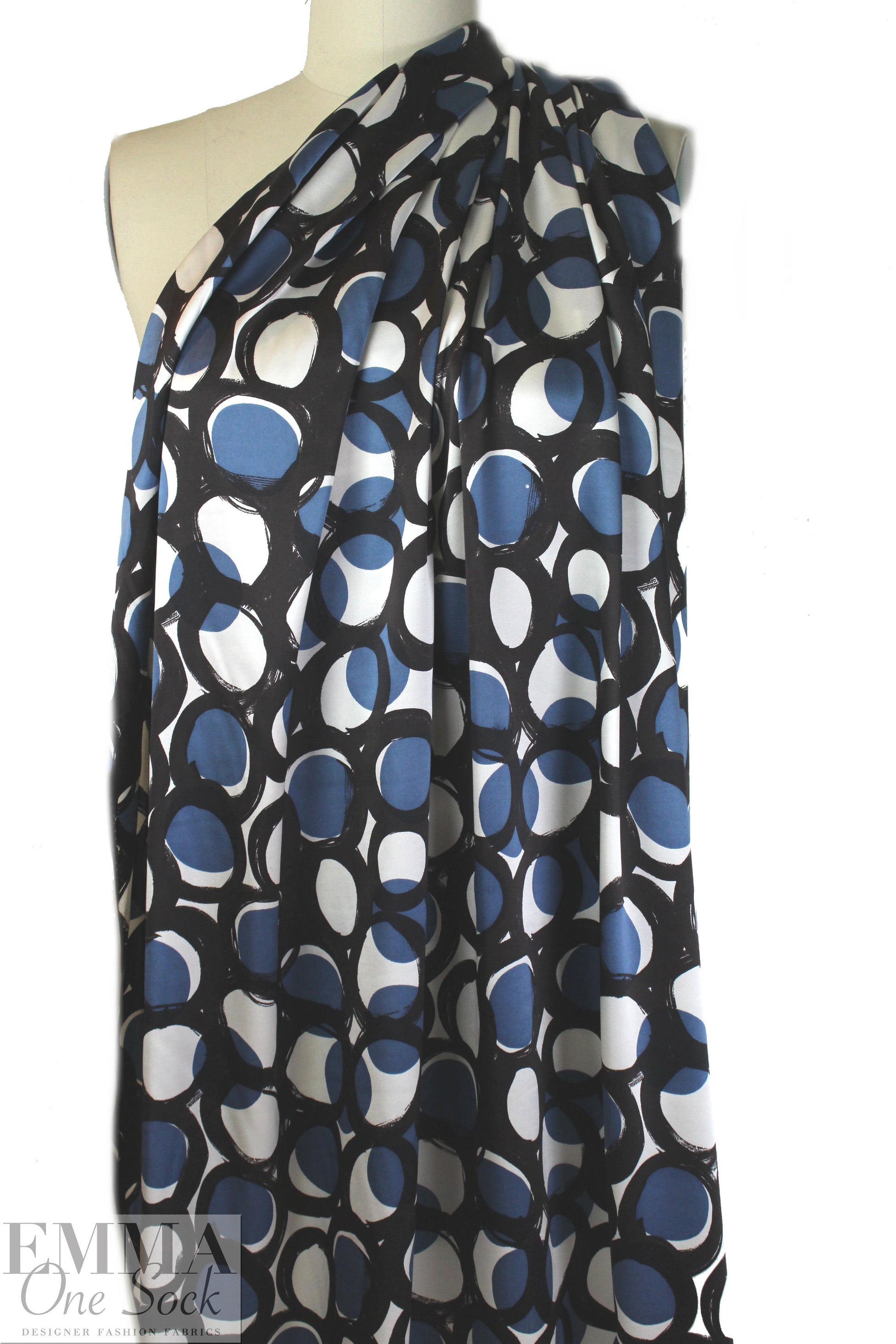 NY designer edgy circle graphic silk stretch charmeuse