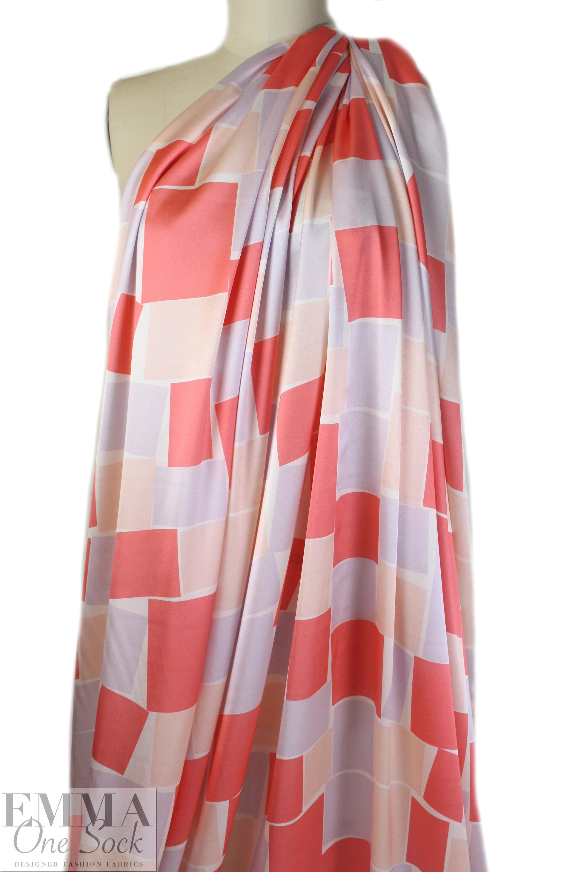 Italian random squares graphic silk stretch charmeuse