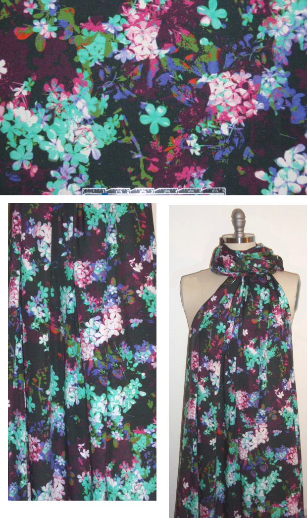 Italian midnight blossoms stretch silk CDC 1.375 yds