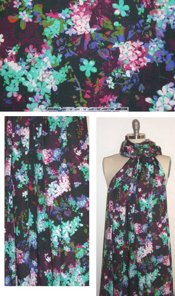 Italian midnight blossoms stretch silk CDC 1.375 yds